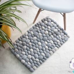 Felt Pebble Rug - Stone Grey Felted Wool Pom Carpet Rock - thumbnail 2
