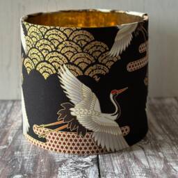 Black & Gold Lampshade, Crane Bird Japanese Fabric Black Decor, Table Lampshade - thumbnail 2