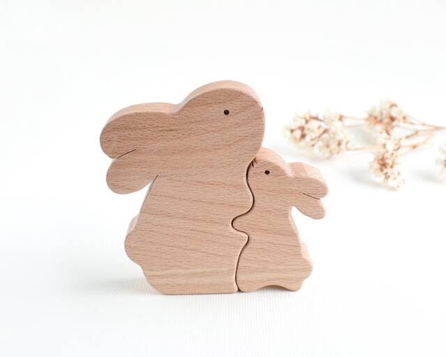 Wooden Mom & Baby Bunny . Personalized Mother's Day Gift From Children Expecting First For - image 1