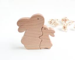 Wooden Mom & Baby Bunny . Personalized Mother's Day Gift From Children Expecting First For - thumbnail 1