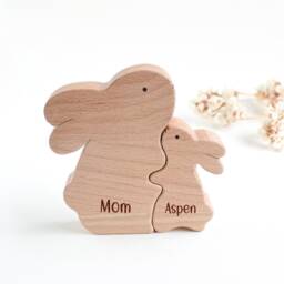 Wooden Mom & Baby Bunny . Personalized Mother's Day Gift From Children Expecting First For - thumbnail 3