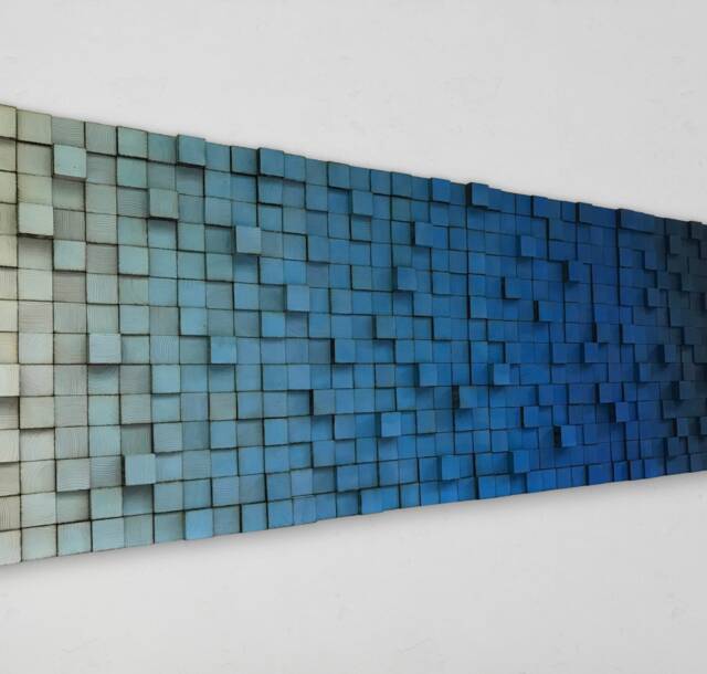 Blue Reclaimed Wood Wall Art - Large Geometric Mosaic - image 1