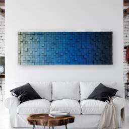 Blue Reclaimed Wood Wall Art - Large Geometric Mosaic - thumbnail 3