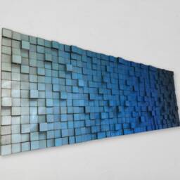Blue Reclaimed Wood Wall Art - Large Geometric Mosaic - thumbnail 2
