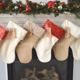 Personalized Burlap Christmas Stocking Velvet Or Fabric With Sequin Cuff - thumbnail 2