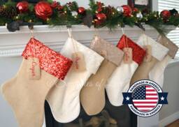 Personalized Burlap Christmas Stocking Velvet Or Fabric With Sequin Cuff