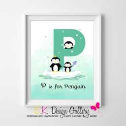 Penguin Kids Nursery Print Letter P Monogram Wall Art - Instant, Digital Download - thumbnail 3