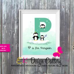 Penguin Kids Nursery Print Letter P Monogram Wall Art - Instant, Digital Download - thumbnail 2