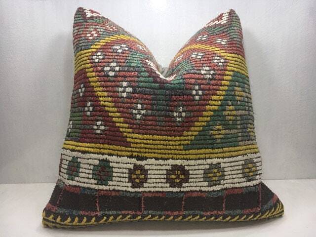 Vintage Turkish Kilim Pillow Cover, Handwoven Accent Cushion - 24x24 - image 1