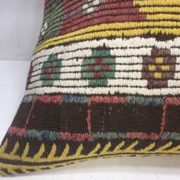 Vintage Turkish Kilim Pillow Cover, Handwoven Accent Cushion - 24x24 - thumbnail 3