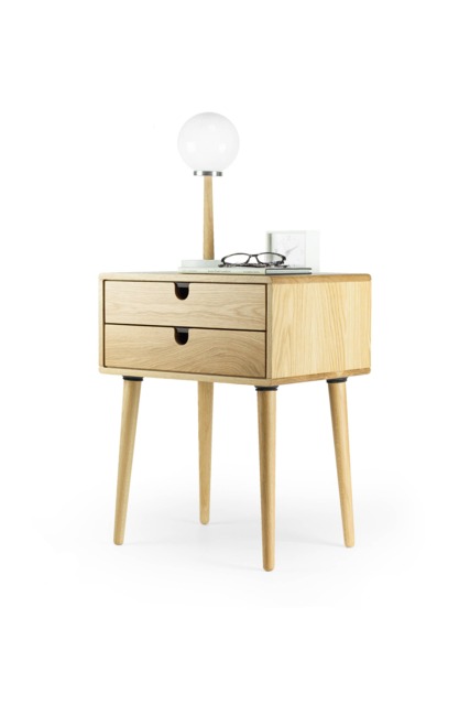 Mid Century Modern Solid Oak Nightstand With Double Drawers - image 1