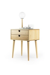 Mid Century Modern Solid Oak Nightstand With Double Drawers - thumbnail 1