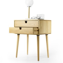 Mid Century Modern Solid Oak Nightstand With Double Drawers - thumbnail 3