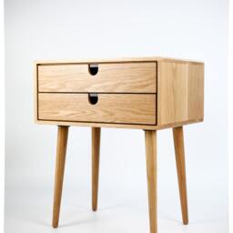 Mid Century Modern Solid Oak Nightstand With Double Drawers - thumbnail 2