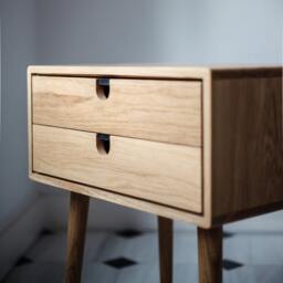 Mid Century Modern Solid Oak Nightstand With Double Drawers - thumbnail 4
