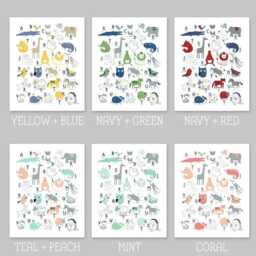 Alphabet Wall Art Print Coral Animal Letters - Nursery Decor - thumbnail 2