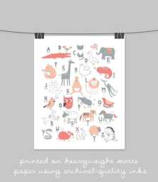 Alphabet Wall Art Print Coral Animal Letters - Nursery Decor - thumbnail 1