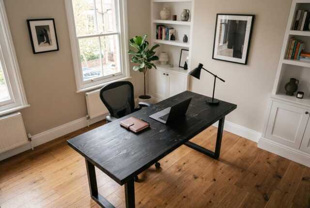 Black Desk/Dark Wood Custom Computer Modern Writing Gaming Chunky - image 1