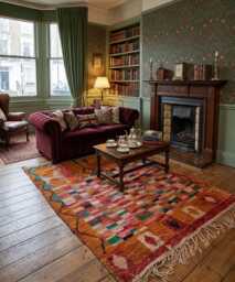Handmade Moroccan Wool Rug Abstract Orange Bohemian Carpet