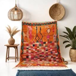 Handmade Moroccan Wool Rug Abstract Orange Bohemian Carpet - thumbnail 2