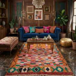 Handmade Moroccan Wool Rug Abstract Orange Bohemian Carpet - thumbnail 3