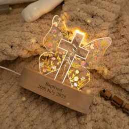 Baptism Gift For Girl, Custom Kids Name Butterfly Cross Night Light Goddaughter, Nursery Decor Gift, Christening Gifts, Easter - thumbnail 3