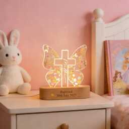 Baptism Gift For Girl, Custom Kids Name Butterfly Cross Night Light Goddaughter, Nursery Decor Gift, Christening Gifts, Easter - thumbnail 1