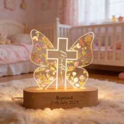 Baptism Gift For Girl, Custom Kids Name Butterfly Cross Night Light Goddaughter, Nursery Decor Gift, Christening Gifts, Easter - thumbnail 2
