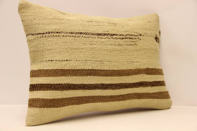 Handmade Wool Kilim Lumbar Pillow Cover, Boho Tribal Cushion - 14x20 In - image 1