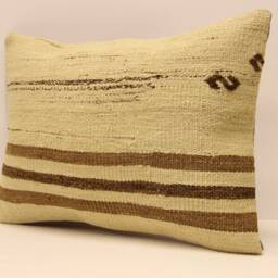 Handmade Wool Kilim Lumbar Pillow Cover, Boho Tribal Cushion - 14x20 In - thumbnail 3