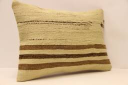 Handmade Wool Kilim Lumbar Pillow Cover, Boho Tribal Cushion - 14x20 In