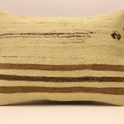 Handmade Wool Kilim Lumbar Pillow Cover, Boho Tribal Cushion - 14x20 In - thumbnail 2