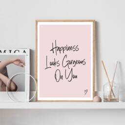 Inspirational Quotes, Home Office Decor For Her, Happiness Looks Good On You, Modern Prints, Pink Wall Decor, Desk Gifts For Her - thumbnail 2
