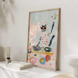 Dj Cat Art Print - Cool Wall For Music Lovers Colourful Poster Hipster Home Or Studio Decor - thumbnail 3