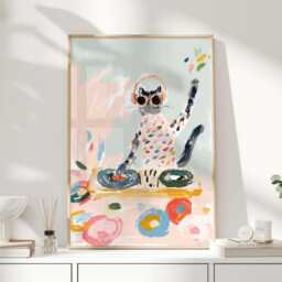 Dj Cat Art Print - Cool Wall For Music Lovers Colourful Poster Hipster Home Or Studio Decor - thumbnail 1