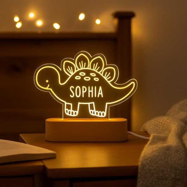 Personalised Dinosaur Led Lamp, Custom Name Night Light, Kids Bedroom Decor - image 1