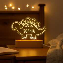 Personalised Dinosaur Led Lamp, Custom Name Night Light, Kids Bedroom Decor - thumbnail 1