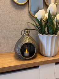Antique Ornate Metal Teardrop Lantern - Indoor Candle Holder - thumbnail 1