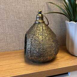 Antique Ornate Metal Teardrop Lantern - Indoor Candle Holder - thumbnail 3