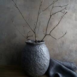 Handmade Paper Mache Vase Metallic Grey Textured Vessel, Modern Minimalist Decor - thumbnail 3