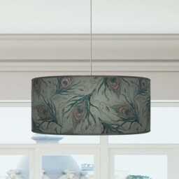 Peacock Feather Lampshade - Sage Green Drum Ceiling Light Shade For Elegant Decor - thumbnail 3
