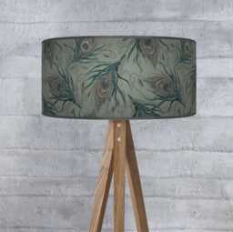 Peacock Feather Lampshade - Sage Green Drum Ceiling Light Shade For Elegant Decor