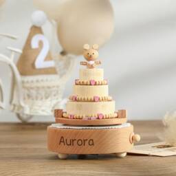 Bunny Cake Music Box, Handmade Wooden 1st Birthday Gift, Personalized - thumbnail 2