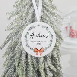 Personalised Baby's 1st Christmas Decoration, Babys First Wreath Ornament, New Baby Gift, Bauble - thumbnail 1