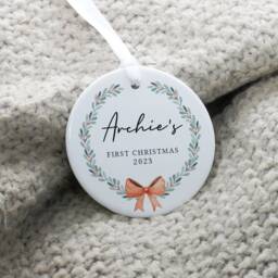 Personalised Baby's 1st Christmas Decoration, Babys First Wreath Ornament, New Baby Gift, Bauble - thumbnail 3