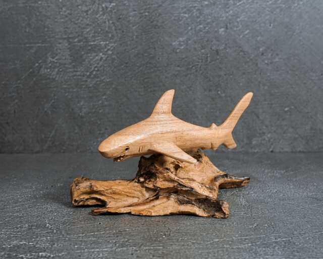 Handmade Wooden Shark Sculpture Unique Ocean Decor 6.1 - image 1