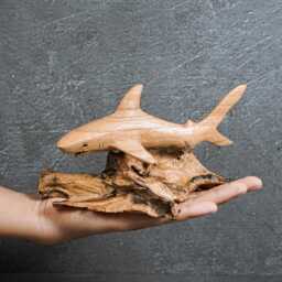 Handmade Wooden Shark Sculpture Unique Ocean Decor 6.1 - thumbnail 4