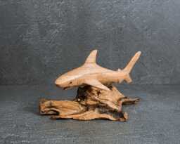 Handmade Wooden Shark Sculpture Unique Ocean Decor 6.1 - thumbnail 1