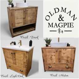 Georgi - Handmade Solid Pine Bathroom Vanity Unit Redwood Timber Cupboard - thumbnail 3