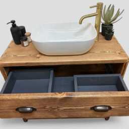 Georgi - Handmade Solid Pine Bathroom Vanity Unit Redwood Timber Cupboard - thumbnail 2